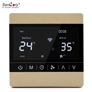SANCORYwifi遠程控制中央空調溫控器面板風機盤管控制器開關水地暖一體機 風機  香檳金  8902 帶WiFi