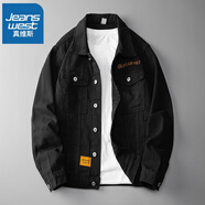 真維斯（JEANSWEST）春秋牛仔外套男2025新款潮牌日系復(fù)古純色夾克寬松大碼長袖上衣男 NSB-J62黑色 L 碼