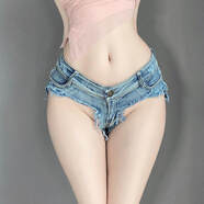 長夜漫漫 戶外車振免脫蜜桃臀牛仔緊身褲隱形全拉鏈開襠褲女心機(jī)大碼情趣內(nèi)褲方便褲變態(tài)誘惑夜店調(diào)教短褲 8028 L（120-135斤）
