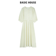 BASIC HOUSE/百家好茶歇綠色連衣裙女秋季新款溫柔風(fēng)小個(gè)子長(cháng)裙 綠色 M