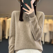 赫&旻新款100羊毛衫女寬松百搭2024秋冬羊毛衫套頭針織衫毛衣內(nèi)搭 原絨駝 S（95斤以內(nèi)）