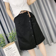 萬(wàn)派摩裙褲春夏寬松五分褲女不規則中長(cháng)款七分假兩件褲裙韓版休閑直筒褲 黑色無(wú)腰帶 M