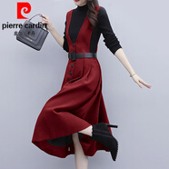 皮爾卡丹（pierre cardin）毛呢背心連衣裙女裝秋冬季2025年新款爆大氣小個子打底套裝裙 酒紅色 《女神范氣質(zhì)洋氣時髦女 3XL (145-160斤)