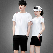 麥卡瑪（MAiKAMA）高端品牌2024新款情侶夏運(yùn)動(dòng)套裝男女短袖T恤大碼純棉休閑兩件套 8099/白色短褲款 男XXL/重140-160