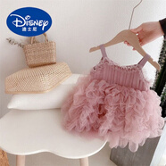 迪士尼（Disney）韓國童裝2024夏季女童連衣裙女寶裙子寶寶洋氣生日周歲紗裙公主裙 粉紅色 80