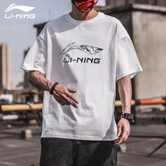 李寧（LI-NING）短袖t恤男夏季新品圓領(lǐng)T恤舒適透氣半袖棉打底衫運(yùn)動(dòng)服 白（logo-100%棉） 3XL/190