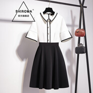 SHIROMA新款職業(yè)連衣裙女氣質(zhì)時(shí)尚A字裙白色短袖通勤修身顯瘦OL風(fēng)格拼接 白色短袖 XL