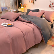 OLOEY 日式純色水洗棉四件套單雙人床單被套床上四季通用款 簡(jiǎn)約-豆沙【親膚柔軟 舒適透氣】 1.8M 床單款 【被套200*230CM】