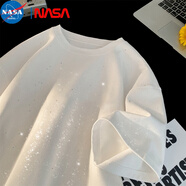 NASA MARVEL重磅純棉短袖T恤男夏季高品質(zhì)滿天星亮片短袖體恤衫潮寬松上衣 白色 L