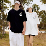 love legend情侶裝短袖夏季t恤套裝一男一女寬松休閑簡(jiǎn)約衣服半袖班服定制 黑男+白女【小白】 L 男+L 女