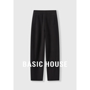 Basic House/百家好秋冬加絨加厚保暖時(shí)尚直筒修身休閑褲女秋冬松緊腰長(cháng)褲 黑色 3XL