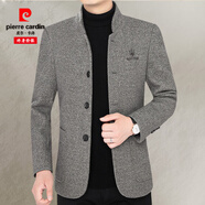 皮爾卡丹（pierre cardin）羊毛呢外套男秋冬季中年商務(wù)立領(lǐng)夾克男休閑潮流羊毛絨外套爸爸裝 淺咖 M (100-120斤)