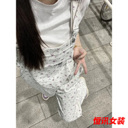 美梵朗春季新款碎花設(shè)計(jì)感休閑背帶褲女韓版復(fù)古溫柔風(fēng)寬松直筒長褲 碎花背帶褲 L
