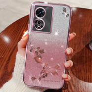 羅璐鷗 OPPO A97手機殼女款硅膠殼A97外殼保護套PFTM10高級水鉆玫瑰花漸變閃粉電鍍防摔殼 【漸變玫瑰金】+全屏鋼化膜 OPPO A97