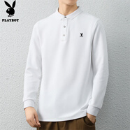 花花公子（PLAYBOY）t恤男春秋季男士潮牌韓版時尚潮流寬松舒適保暖純色圓領(lǐng)上衣男 白色 2XL