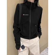 冠軍閃電美國重磅賣(mài)萌黑色修身顯瘦衛衣外套女短款秋冬季加絨開(kāi)衫拉鏈長(cháng)袖 黑色 L