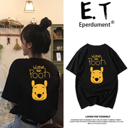 Eperdument ulzzang韓國卡通小熊t恤女短袖寬松大碼bf港風(fēng)學(xué)生純棉體恤女 黑色T恤-小熊 S