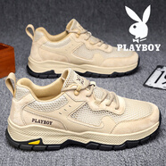 花花公子（PLAYBOY）男鞋秋季新款老爹鞋子男時尚厚底休閑運動網(wǎng)面鞋透氣跑步百搭板鞋 PL182131卡其 39