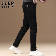 JEEP SPIRIT吉普牛仔褲男春夏季純色休閑褲子男修身牛仔長(zhǎng)褲 黑色 32