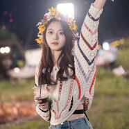 UJXW愛情而已同款衣服花兒與少年趙今麥甜美鉤花鏤空蝙蝠袖彩虹針織衫 趙今麥同款毛衣（明星同款） S（建議80-95）