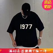 嘉曄（JIAYE）五分袖標準男圓領(lǐng)insT恤夏季卡通動漫潮青春流行城市風(fēng)貌時尚潮牌 b528  1977  黑色 M