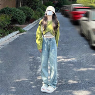 妍莉芬（yanlifen）休閑褲女裝春季套裝女2025年新款穿搭整套法式衣服兩件套褲子春秋 310綠色毛衣+吊帶+牛仔褲 M【90-100斤】