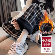 俞兆林秋冬季新款休閑運動(dòng)褲子女寬松百搭直筒闊腿長(cháng)褲加絨加厚格子褲潮 小方格小個(gè)子（冬季加絨） XL