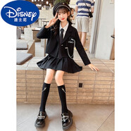 迪士尼（DISNEY）女童洋氣秋裝學(xué)院風(fēng)小西裝jk三件套中大童女孩韓版小學(xué)生套裝 灰色三件套 110 cm