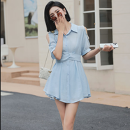 星眉套裝女夏裝時(shí)尚 兩件套氣質(zhì)型減齡襯衫連衣裙子2024新款裝氣質(zhì)高 藍色 M