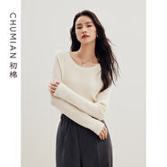 初棉小蠻腰格雷灰半高領(lǐng)全羊毛打底衫女24冬季修身內搭針織衫毛衣 奶白色-圓領(lǐng) XL