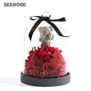 西羅斯（SEEROSE）永生花丘比特熊保鮮玫瑰花束中秋情人節(jié)生日禮物送女生朋友老婆 丘比特熊-嫣紅 全國7倉發(fā)-不支持代寫賀卡