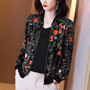 VEOX襯衣女夏季薄款上衣2025新款時尚雪紡印花棒球服短外套 8042花色 M _(90-100斤)