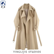 攜魚(yú)2025春秋英倫風(fēng)黑色風(fēng)衣外套男女中長(cháng)款小個(gè)子休閑西裝大衣男收腰 051卡其色[長(cháng)款] 2XL 建議140-160斤