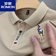 羅蒙（ROMON）夏季男士POLO.衫短袖翻領(lǐng)刺繡透氣休閑t恤半袖潮流寬松上衣男 淺黃色-高品質(zhì)polo衫 2XL 【建議150-170斤】