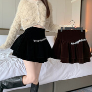 Avmko金絲絨半身裙公主風(fēng)秋冬新款韓版高腰A字蓬蓬蛋糕裙短裙女減齡 黑色 XL