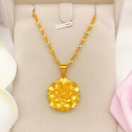 越南沙金項(xiàng)鏈女24k純金色正品999花朵吊墜久不掉色仿真鍍金首飾 水波鏈+牡丹花 50cm
