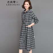 衣典零一（LEDIALYI）2025春秋季女裝新款輕奢高級感氣質(zhì)中年小個子襯衫連衣裙長袖裙子 大格子 M （推薦95-120斤)