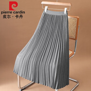 皮爾卡丹高檔品牌女裝毛呢百褶裙半身裙女秋冬2022新款高腰中長(zhǎng)款有口袋的a字長(zhǎng)裙子顯瘦 灰色 M