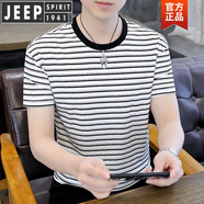 JEEP SPIRIT棉質(zhì)夏季短袖t恤男士體恤衫薄款丅恤韓版潮流男式橫條紋圓領(lǐng)上衣 707白色 2XL