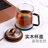 小雨點玻璃杯子馬克杯大容量茶杯水杯茶杯泡茶雙層辦公家用手柄咖啡杯 蘭科手柄杯（小號）+咖啡勺+杯墊