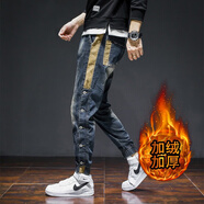 楠寧春季個(gè)性美式工裝款硬漢彈力牛仔褲男直筒大碼復古褲子潮 926深藍（加絨款） 30 碼（115斤-125斤）