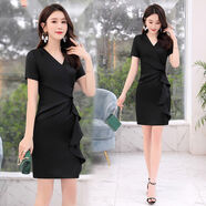 俏婷朵有女人味的連衣裙夏天夏季新款流行女裝氣質(zhì)修身顯瘦包臀裙子 黑色 M