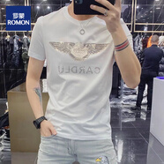 羅蒙（ROMON）短袖t恤男士2025新款冰絲光棉夏季歐貨潮流帥氣裝修身小蜜蜂刺繡 C273皇冠翅膀短袖白色 XL