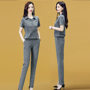 穆夏百合兩件套套裝褲子2025夏季新款女裝時尚休閑褲哈倫褲女小腳褲裝長褲 灰色 L