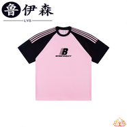 斯睿霖BOBBY ABLEY美式復(fù)古字母星星幻影條紋三條杠拼接拼色撞色短袖T恤 片1758拼接三條杠短袖-粉色P L