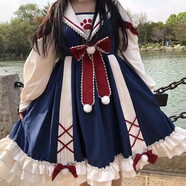 唐努烏（Tang Nu wu）洛麗塔學生可愛學院風lolita連衣裙軟妹貓爪連衣裙正 藏青色 L 【115-130斤】