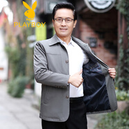 花花公子爸爸裝春秋季新款夾克40-50歲中老年男士寬松休閑外套上衣 灰色 5XL