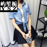 （洋氣可愛(ài)的短外套）牛仔小披肩小外套女夏季短款夏天短袖外搭開(kāi)衫薄款上衣百搭小坎肩 917 淺藍色短袖 S(90斤以下)
