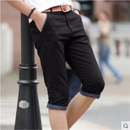 匹卡特休閑短褲男夏季新品男士短褲子夏裝潮流沙灘褲中年直筒中褲大褲衩馬褲夏天男裝 黑色 34碼