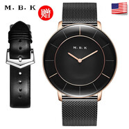 M.B.K美國品牌進(jìn)口石英手表男士時(shí)尚休閑防水石英女表情侶表十大品牌 玫殼黑面黑網(wǎng)帶 男表 進(jìn)口機芯
